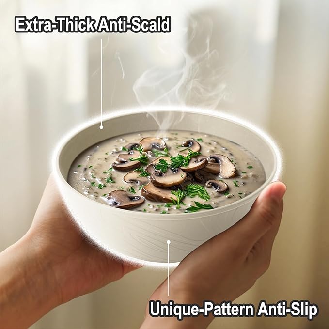 Beige Wheat Straw Bowls for Cereal and Salad,Alternative Plastic Bowls Set of 6,40oz Unbreakable Soup Bowls suitable for Kitchen,Party,Camping and R.V.