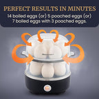 Elite Gourmet EGC1215B Easy Egg Cooker, Stainless-steel Heating Plate, Two-Tiered, 14-Egg Capacity, Soft, Medium, Hard-Boiled, Auto Shut-Off, Omelets, Poached Eggs, Measuring Cup, Piercing Pin, Black