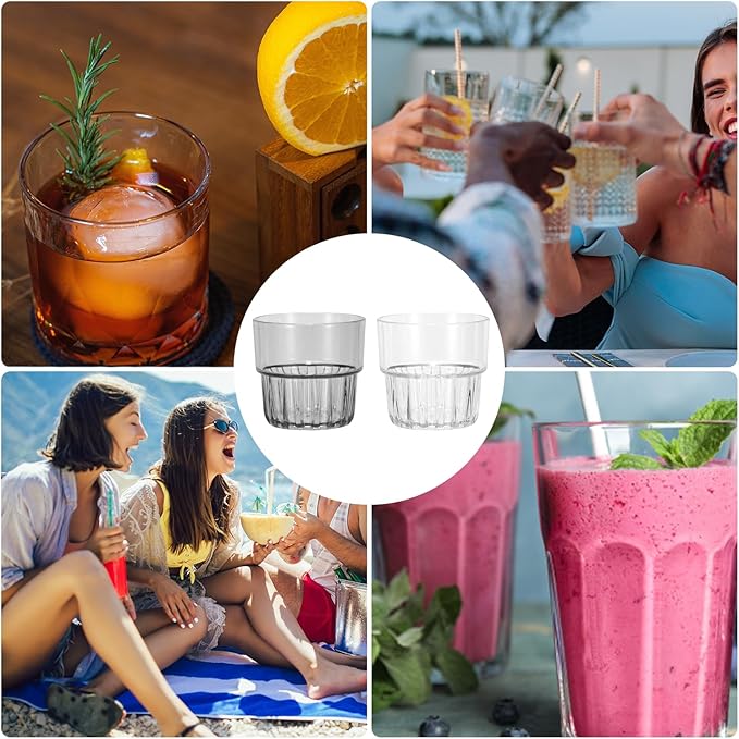 uxcell Clear Plastic Reusable Drinking Glasses, 6.8oz Drinking Glasses Set Plastic Water Cup Unbreakable Stackable for Beer Cocktail Water Juice Whiskey(Transparent/Gray, 4Pcs)