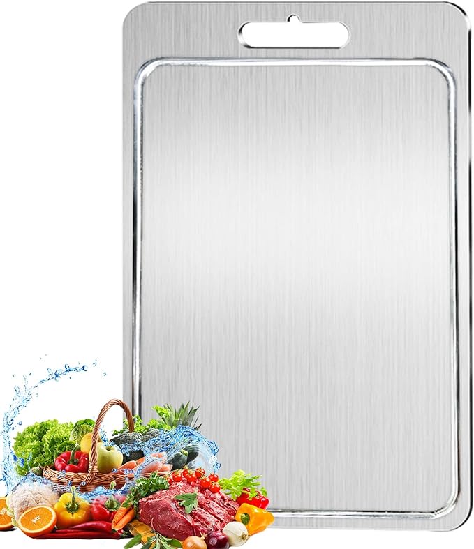 2025 New 100% Pure Titanium Cutting Board with Grooves, Double Sided Chopping Board, Meat, Fruit and Vegetable Cutting Board, Dishwasher Safe (8 * 12 IN)
