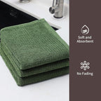 Glynniss Kitchen Cloth Dish Towels, 3 Count, Green, 16x26, 100% Cotton, Terry, Solid Green, Heavyweight