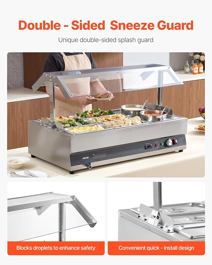 VEVOR Electric Soup Warmer, Two 6.34QT Pots & Six 1/3 Pans, Stainless Steel Commercial Food Warmer with 86~185°F Adjustable Temp, 1500W Bain Marie with Cover, Soup Station for Restaurant, Buffet