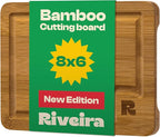 Riveira Brown Bamboo Wood Cutting Board – Gourmet Bamboo Grandeur: 8 x 6 Wooden Cutting Board – Wooden Cutting Boards For Kitchen Decorative – Innovative Juice Grooves Wooden Chopping Board