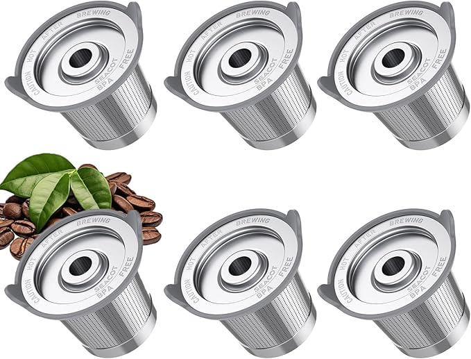 ComfortGrip™ Reusable K Cups – 6-Pack Stainless Steel Coffee Pods with Anti-Scald Silicone Lid, BPA-Free, Easy-Clean Filter – Compatible with Keurig 1.0 Only (Not for 2.0)