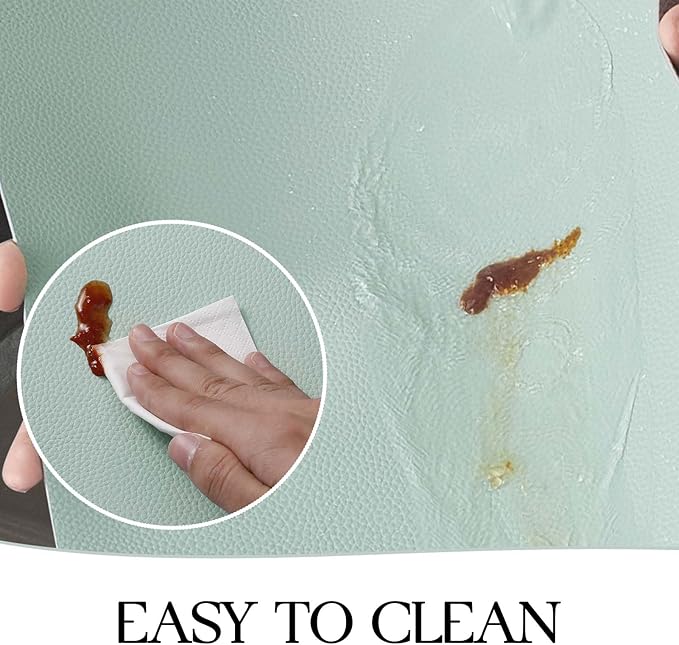 MOSAYT Vinyl Placemats Set of 4, Heat Resistant Place Mats 100% Waterproof Washable & Wipeable Faux Leather Reversible Table Mats for Kitchen Dining Party Outdoor, 12" x 17", Light Grey/Aqua