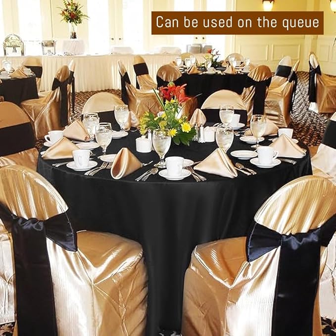 2 Pack Black Round Tablecloths, 120 Inch Stain Resistant and Wrinkle Polyester Fabric Washable Table Clothes Cover for Kitchen Dining, Wedding, Reception Banquet, Birthday Party, Buffet Restaurant