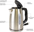 Kenmore Kettle - Digital Cordless Electric Kettles for Instant hot tea & coffee stainless steel automatic shut-off temperature control for boiling water spout filter countertop kitchen appliance 1.7L
