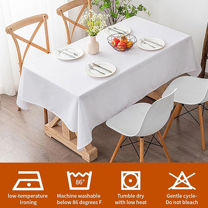 6 Pack White Square Tablecloths, 60 x 102 Inch Stain Resistant and Wrinkle Polyester Fabric Washable Table Clothes Cover for 6 Foot Table, Wedding, Reception Banquet, Birthday Party, Buffet Restaurant