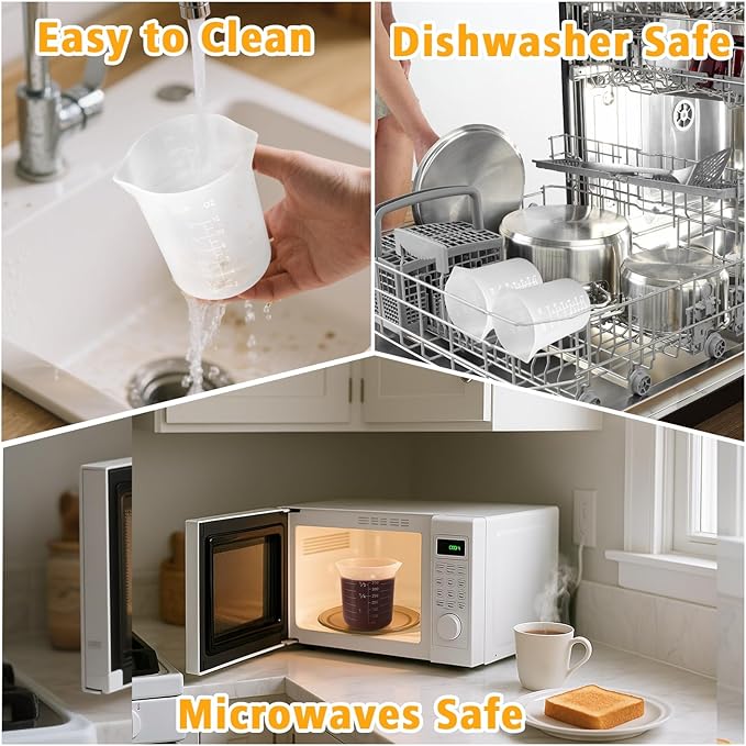 Palksky Silicone Cups for Melting Chocolate, 4PCS Silicone Measuring Cups with 350ml Capacity, Reusable Baking Supplies for DIY Chocolate Molds