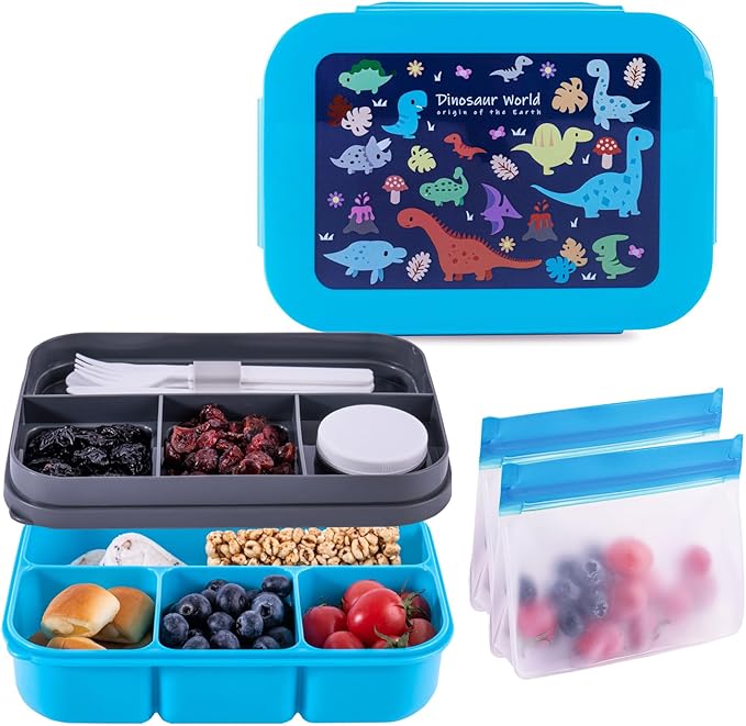 Leak-Proof, 8-Compartment Bento-Style Kids Lunch Box - Ideal Portion Sizes for Ages 6 +, Durale, Drop-Proof, Dishwasher Safe, & Made with BPA-Free Materials(Blue)