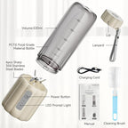 COKUNST 17Oz Portable Blender with 6 Blades, USB-C Rechargeable Personal Smoothie Maker for Shakes & Juices, Compact Mini Mixer for Home, Office & Travel