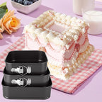 3Pcs Springform Pan, Square Cake Pan Nonstick Cheesecake Pans, Bakeware with Removable Base, Nonstick Leakproof (8, 8.5, 9.5 Inch)