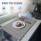 Large Stone Dish Drying Mat for Kitchen Counter, 24"×16" Quick Dry Collapsible Diatomaceous Earth Mat – Super Absorbent Foldable Drying Pad for Dishes (Light Gray, 23.2" x 15.4")