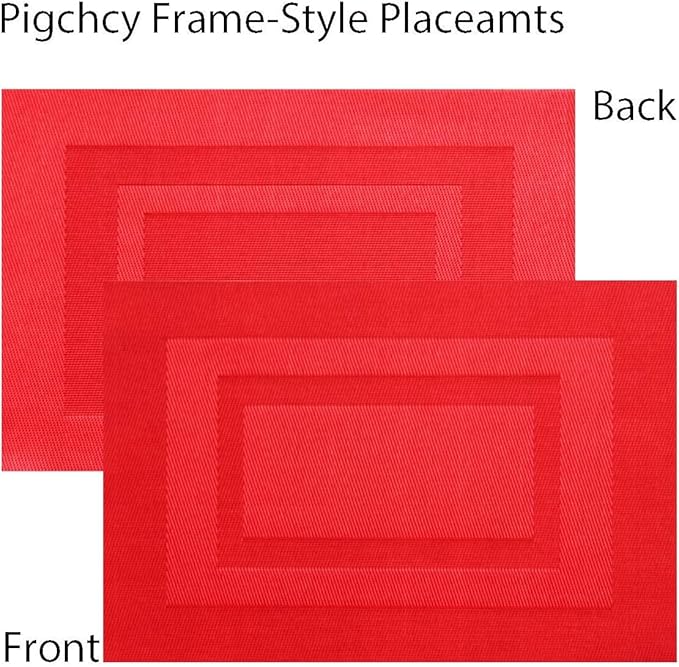 PIGCHCY Placemats Set of 8 Washable Durable Place Mats Vinyl Heat Resistant Non-Slip Table Mats Indoor Outdoor (Passionate Red)