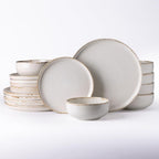 AmorArc Ceramic Dinnerware Sets, Wavy Rim Stoneware Plates and Bowls Sets, Highly Scratch Resistant | Dishwasher & Microwave Dishes set, Service for 8 (24pc)-Speckled Cappuccino