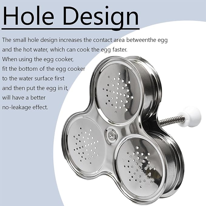 3 Cups Stainless Steel Egg Poacher, Poached Egg Cooker Nonstick Poached Egg Maker Egg Poacher Pan Cups Round Poached Egg Pan with Oil Brush for Breakfast Boiled Eggs