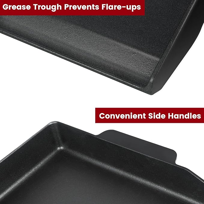 17" x 13" Cast Iron Griddle, Universal Stove Top Griddle Gas Grill Griddle Insert for Charbroil Nexgrill Parts Charcoal Cooking Plate Outdoor Camping Tailgating Teppanyaki BBQ Accessory