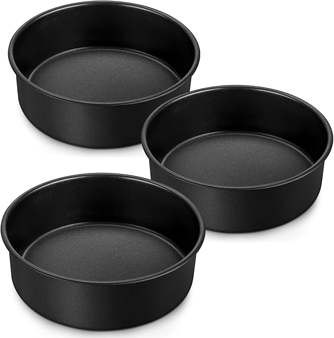 LIANYU 6 Inch Cake Pan Set of 3, Stainless Steel Round Smash Cake Baking Pans Tins, Bakeware for Birthday Wedding Party, Leak-proof & Nonstick, Dishwasher Safe, Black