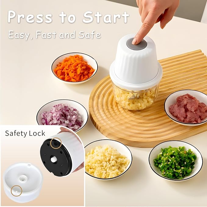 Mini Food Processor Cordless Set with Multiple 3*(400ml+250ml+100ml) Bowls＆ 6+3+2 Blades, Small Garlic Chopper Mincer, USB Rechargeable Battery Vegetable Chopper,Wireless Electric Meat Blender Grinder