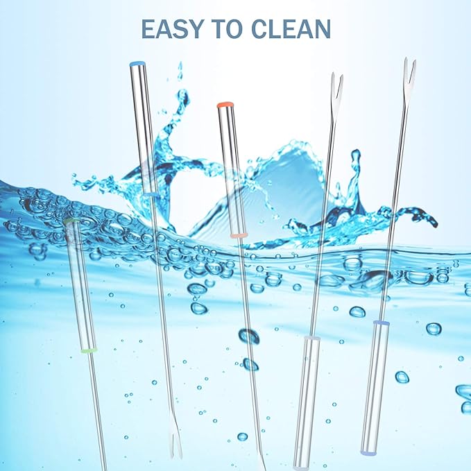 6PCS 9.5 Inch Fondue Sticks Stainless Steel Barbecue Fruit Dessert Forks with Heat Resistant Handle for Roast Meat Chocolate Dessert Cheese Marshmallows