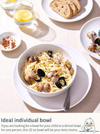 LE TAUCI Pasta Bowls 32 oz, Salad Bowls Set for Serving Soup, Pasta, Noodle, Dinner, Large Kitchen Bowl Plates, Microwave Safe - 7.8 Inch, Set of 4, White