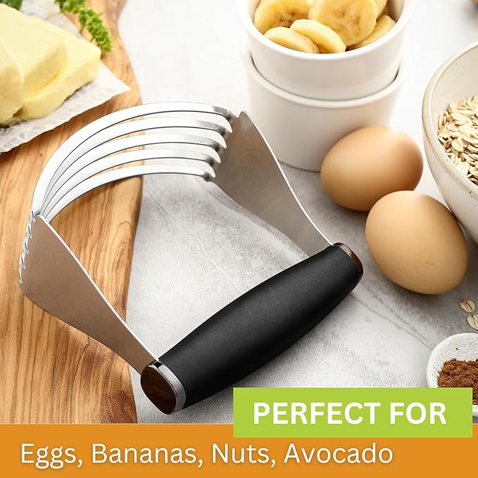 Spring Chef XL Dough Blender For Baking, Heavy Duty Pastry Blender, Stainless Steel Pastry Cutter Tool with Sharp Blades, Dough Mixer, Butter Cutter for Easy Mixing, Dishwasher Safe - 2 Pack - Black