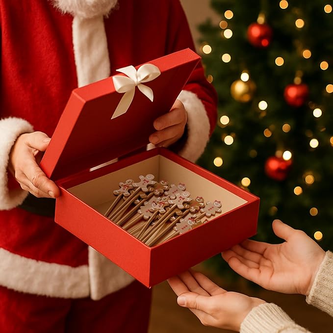 30 Pcs Christmas Drink Stirrers Xmas Stir Stick Holiday Coffee Swizzle Stick Reusable Plastic Hot Cocoa Bar Chocolate Decoration Cocktail Mixer(Gingerbread Couple,Elegant Color)