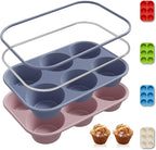 2 Pack 6 Cups Jumbo Muffin Pan with Metal Reinforced Frame Silicone Molds Egg Bites Silicone Circle Cookie Molds Extra Large Muffin Tin Jumbo Tart Pans Baking Sheet Set for Sandwiches