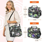 OPUX Lunch Box For Women, Insulated Large Lunch Bag Adult Work, Double Decker Lunchbox Meal Prep, Dual Compartment Leakproof Lunch Cooler, Lunch Pail Tote for Girls Kids School, Floral Gray 16 Cans