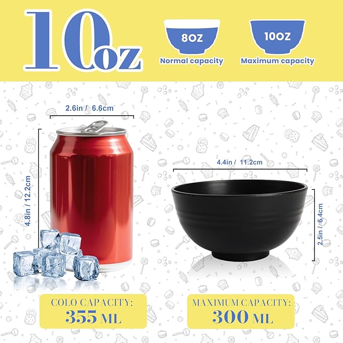 Wheat Straw Small Bowls Set of 6, Unbreakable 10 OZ Mini Dessert Bowls, Snack Bowl for Kitchen, Picnic, Microwave & Dishwasher Safe Bowl Set for Ice Cream, Fruits, Appetizer, Black