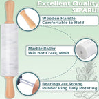 Marble Rolling Pin with Wooden Cradle Thick Handle Set for Baking,18.5 inch Premium Quality Polished Roller for Pizza Dough,Fondant,Pie Crust,Non-Stick Surface Easy to Clean(White)