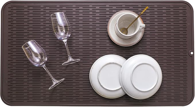 Silicone Dish Drying Mat for Multiple Usage,Easy clean,Eco-friendly,Heat-resistant Silicone Mat for Kitchen Counter or Sink,Refrigerator or Drawer Liner Coffee 4XL 32 inches x 18 inches