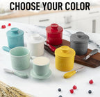 Zulay Kitchen Porcelain Butter Crock With Lid & Knife - Authentic French Butter Dish For Fresh & Spreadable Butter - Gray