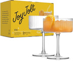 JoyJolt Elle Fluted 10oz Coupe Glass Set of 2, Unique Champagne Glasses for Cocktails and Martinis, Ribbed Vintage Style Drinking Glasses