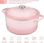 Enameled Cast Iron Dutch Oven Pot with Lid, for Sourdough Bread Baking, Round Dutch Ovens, 6 Quart, Pink