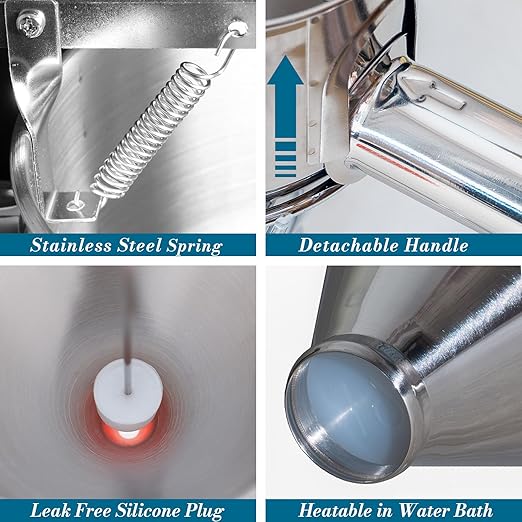 Stainless Steel Pancake Batter Dispenser with Squeeze Handle and Multi-Nozzle, for Pancakes, Cupcakes, and Baked Goods. 20 oz