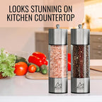Salt and Pepper Grinder Set Manual 2 Pack | Large Round Salt and Pepper Shakers Set | 7.5 inch Stainless Steel Salt Grinder Refillable | Manual Pepper Grinder (Stainless Steel)