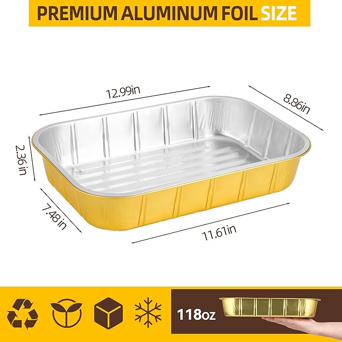 Aluminum Foil Pans with Lids (15 Pack with Lids),9x13,Heavy Duty Aluminum Pans, Disposable Aluminum Pans,Gold Foil Pans,Deep Container for Heating, Baking,Cooking,BBQs,Parties, Storing,118oz