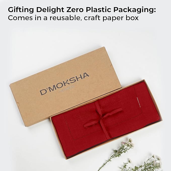 D'Moksha Homes Linen Red Table Runner 36 Inches - 100% Pure Linen Small Table Runner 14 x 36 Inch Ideal for Dresser, Coffee Tables, Fall and Halloween - Classic Hemstitch - Classic Hemstitch