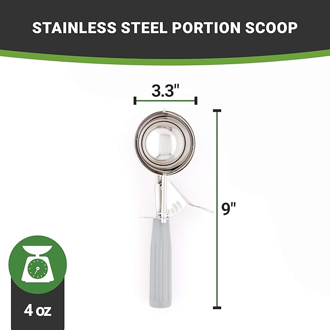 Met Lux 4 oz Stainless Steel #8 Portion Scoop - with Gray Handle - 1 count box