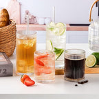 WHJY Ribbed Glassware Tall Highball Glasses Unique Everyday Drinking Glasses Set of 4 for Cocktail, Whiskey, Beer, Juice -13 oz 5.7"