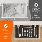 Lifewit Silverware Drawer Organizer, Expandable Utensil Organizer for Kitchen Drawers, Adjustable Cutlery and Flatware Tray, Plastic Spoons Forks Knives Holder Storage Dividers, Large, Black