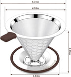 Pour Over Coffee Dripper, Stainless Steel Coffee Filter, Paperless Reusable Coffee Filter, Metal 600 Mesh Strainer Coffee Maker Single Cup Brewer 1-2 Cup