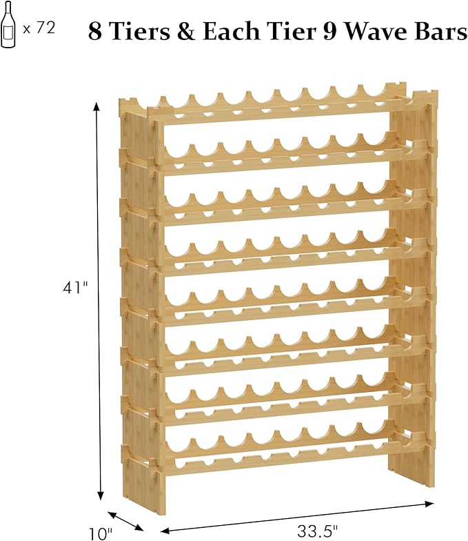 Bambloom Wine Rack Freestanding Floor, Stackable Wine Bottle Storage, Wooden Free Standing Wine Stand Organizer for Kitchen,Cellar. 36 Bottles Wine Holder Display Shelves for Champagne (Bamboo)