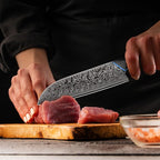 FINTISO 7-Inch Kitchen Knife, 67-Layer Japanese Damascus Steel Chef's Santoku With G10 Handle - Professional Cooking Tool for Home and Kitchen