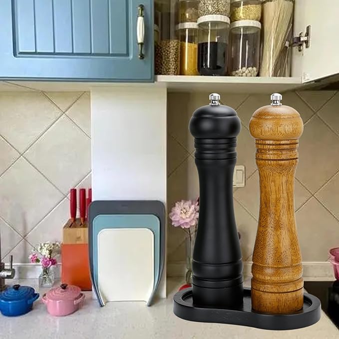 Black Salt and Pepper Mill Tray, Pepper Grinder Wood Rest, Work Surface and Dining Table Protector (Pepper mill not included)