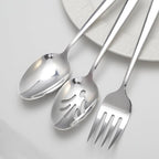 6 Piece Serving Utensils Set, Includes Serving Spoons x 2, Slotted Spoons x 2, Serving Forks x 2, Large Cutlery for Catering Buffet, Mirror Polished, Dishwasher Safe, 9 Inches