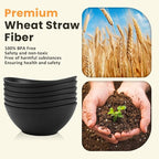 Homienly Wheat Straw Bowls Set of 6, 60 OZ Salad Bowl Large Capacity for Soup, Popcorn - Unbreakable Serving Bowl - Microwave & Dishwasher Safe Bowl, Alternative for Plastic Bowls for Kitchen - Black
