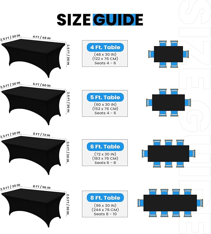 Utopia Kitchen 5FT Spandex Tablecloth [2 Pack, Black] 200 GSM Stretch, Fitted, Washable and Wrinkle Resistant Table Cloth Rectangle Cover for Trade Shows, Wedding, Parties [60Lx30Wx30H Inch]