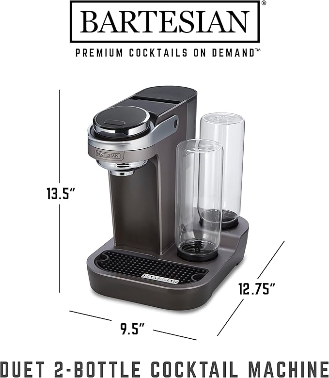 Bartesian Duet Cocktail Machine and Margarita Maker - Compact Home Bartender Mixologist Drink Mixer with 2 Glass Spirit Bottles - Automatic Machine Creates Premium Cocktails and Mocktails in Seconds